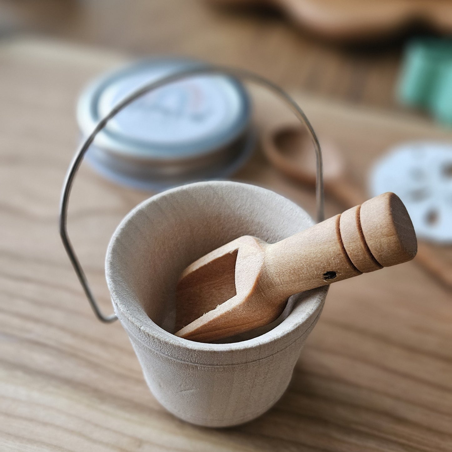 Wooden Bucket and Scoop