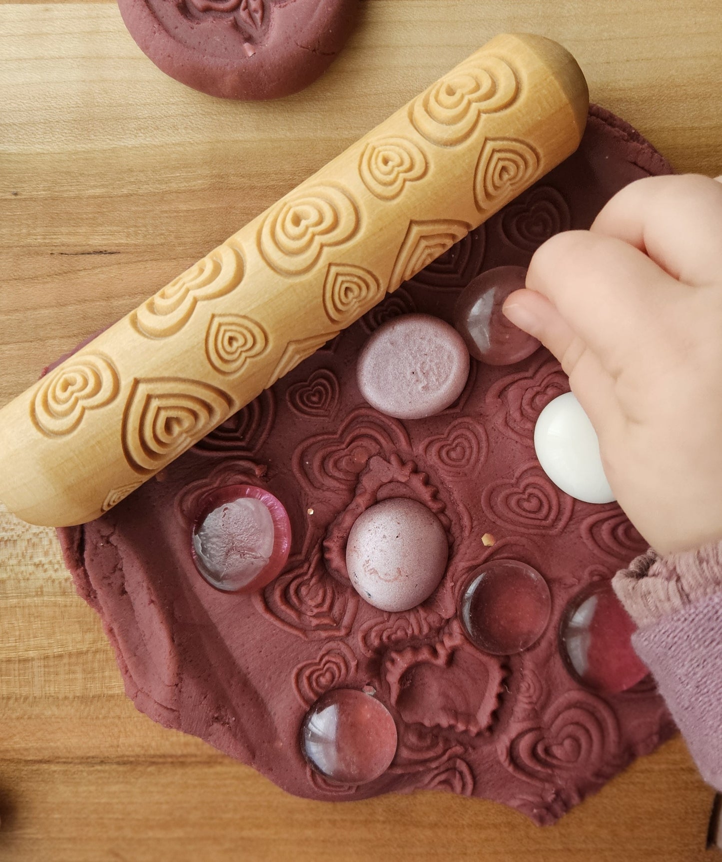 Layered Hearts Play Dough Roller