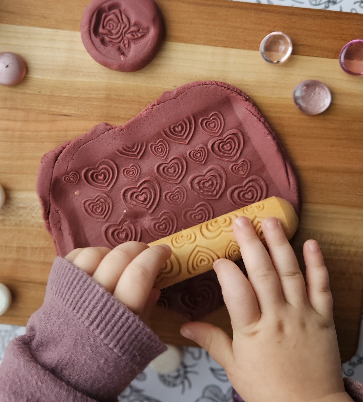 Layered Hearts Play Dough Roller