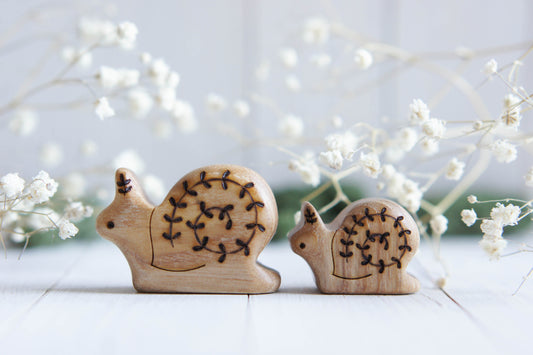 Handcrafted Wooden Snails
